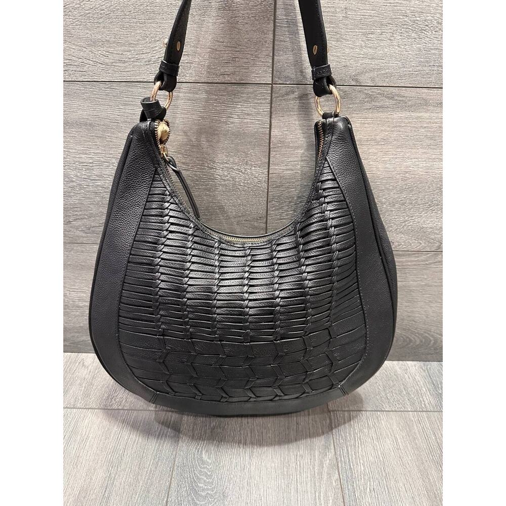 LODIS Woven Leather Hobo zip up shoulder bag Caravan Black Bag B000138 - Picture 3 of 13